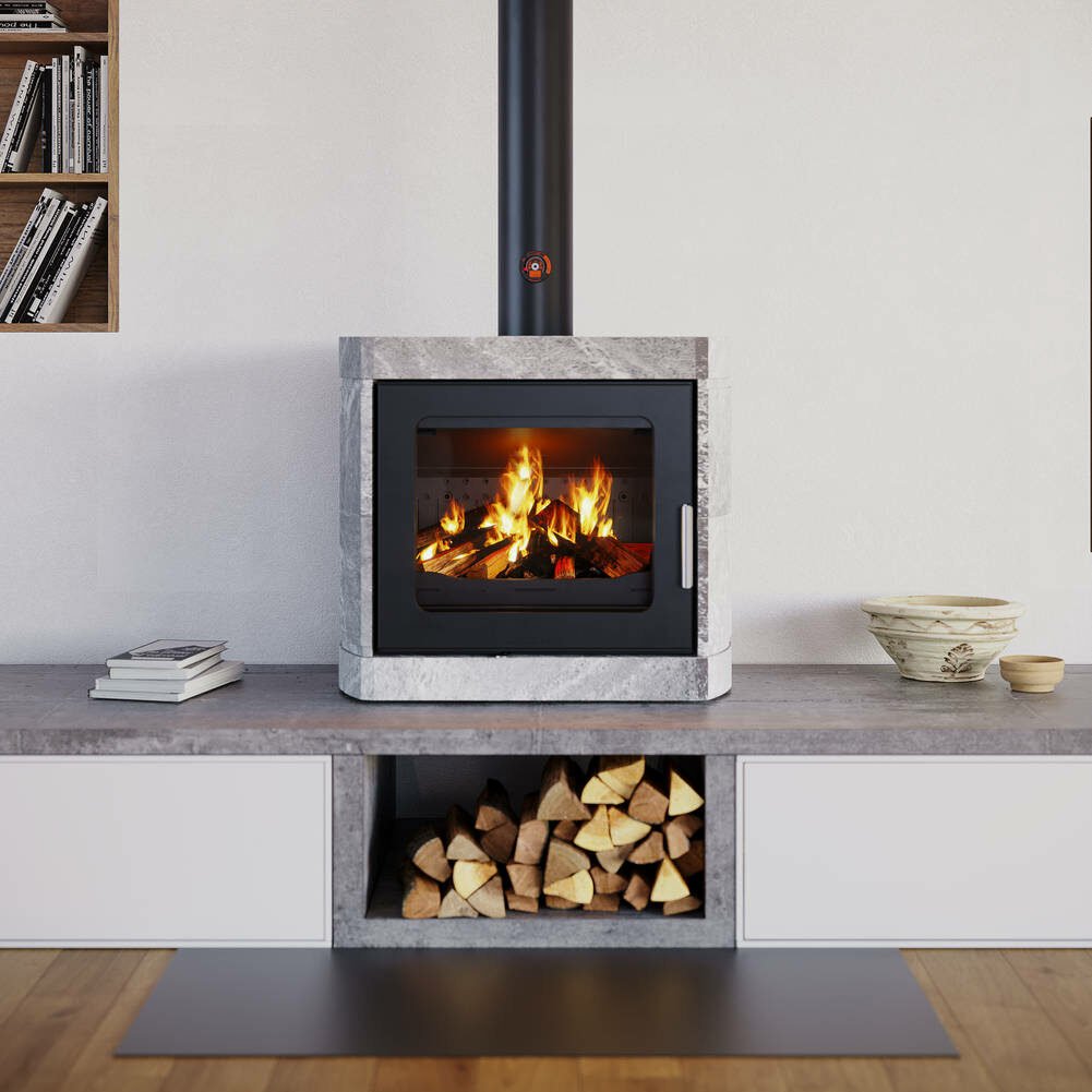 bspc Le poêle cheminée XS60 Stone Box est un poêle cheminée en pierre ollaire étudié pour s'insérer dans le plus grand nombre de configurations grâce à sa profondeur réduite.